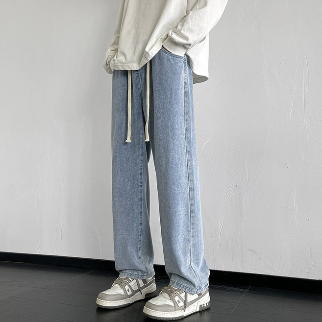 화만 남성용 와이드 청바지 부드러운