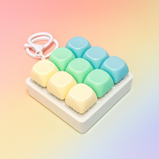 펫더월드 키보드 키링 mbti 커스텀 소프트 청축 파스텔 키캡, 레몬+민트+블루, 1