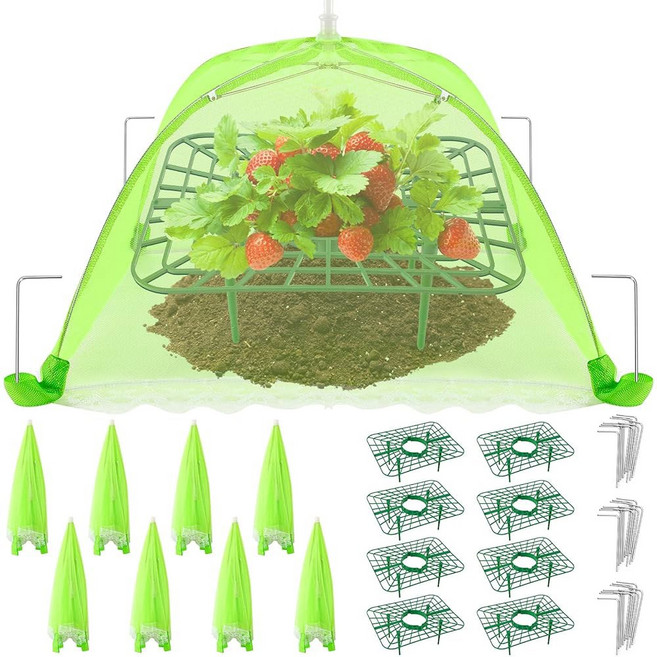UCANDY 메시 식물 재배 딸기 정원 있는 채소용 세트 못이 랙 지지대 8세트 철 커버가, 4 green8 sets with net Protect