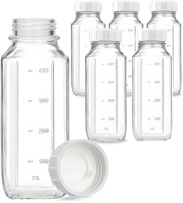 미르코리아 사각 밀폐 갤런 눈금 유리병, 500ml, 6개