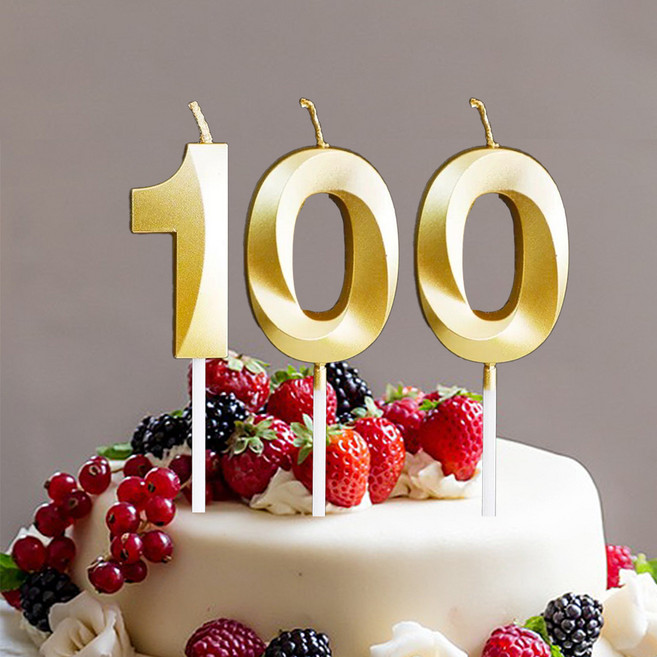 빅사이즈 생일초 케이크픽 특이한 메탈릭 골드 숫자초, 45g, 1개, 100