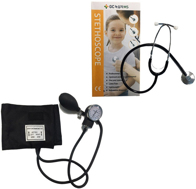 녹십자MS 아네로이드 메타 혈압계 HS-2000+단면 청진기 HS-30A, 1세트