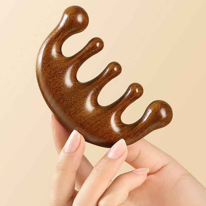 단목 나무 우드 괄사마사지기 두피 승모근 얼굴 발바닥 전신 경락 괄사빗, 1개, 브라운