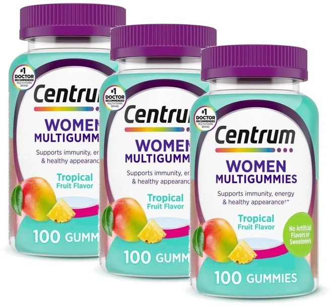 센트룸 여성 멀티비타민 열대과일맛 구미 젤리 Centrum Women's Multivitamin, 3개, 100정 - 쿠팡