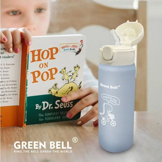 GREEN BELL 綠貝 萌童保溫杯 420ml 藍色 SGS認證 304不鏽鋼 兒童吸管水壺, 1個