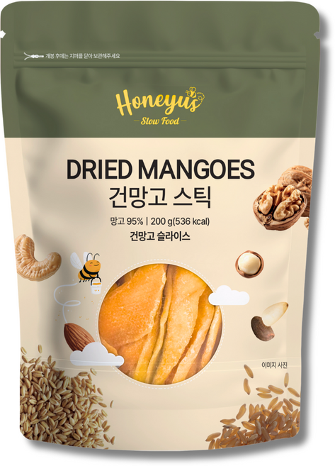 쫀득 말랑 허니어스 건망고 스틱 / 망고 말랭이/ 반건조 망고/ 사무실 간식/ 소포장/ 지퍼백, 200g, 1개