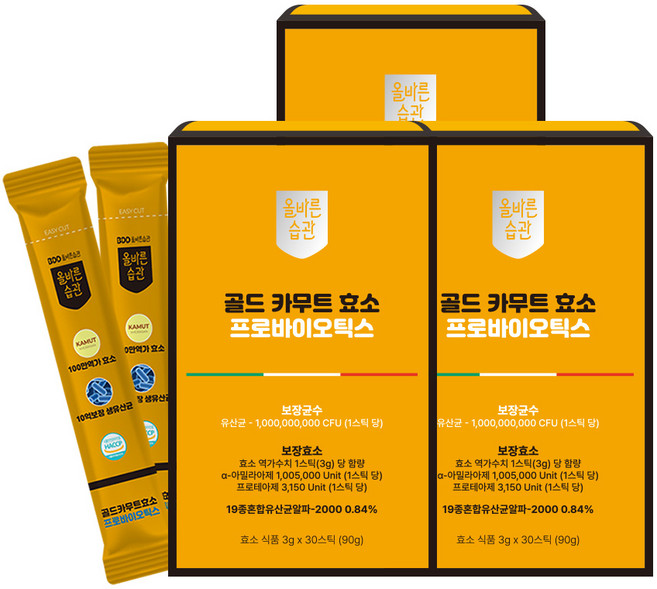 올바른습관 골드 카무트 효소 프로바이오틱스 10억CFU, 90g, 3박스