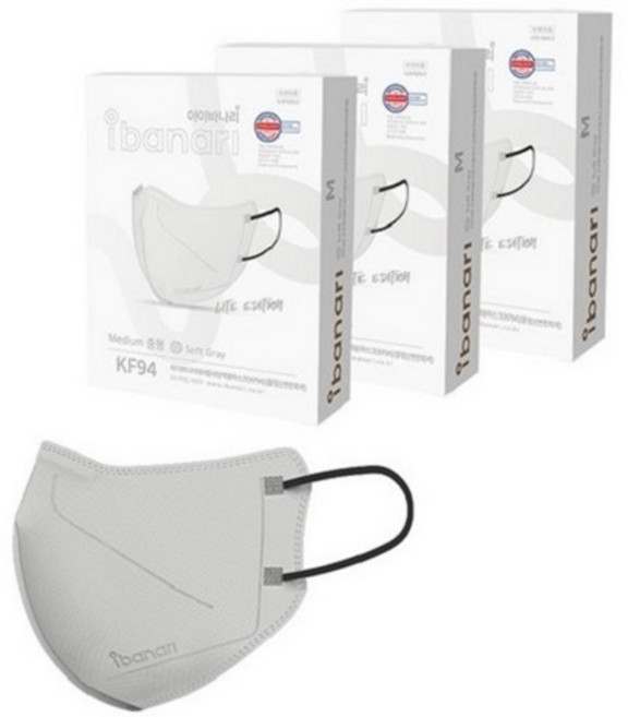 아이바나리 에어황사방역용 마스크 중형 KF94, 1개입, 80개, 소프트그레이