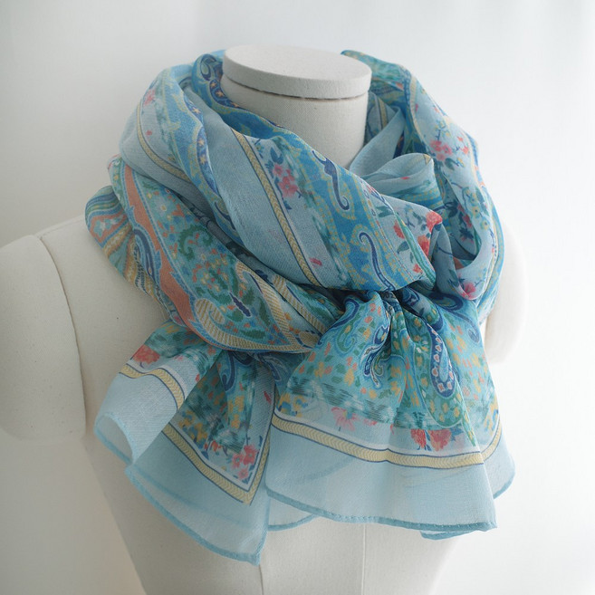 페이즐리 롱 스카프 파스텔 플라워 꽃무늬 봄 가을 여성 소프트 머플러