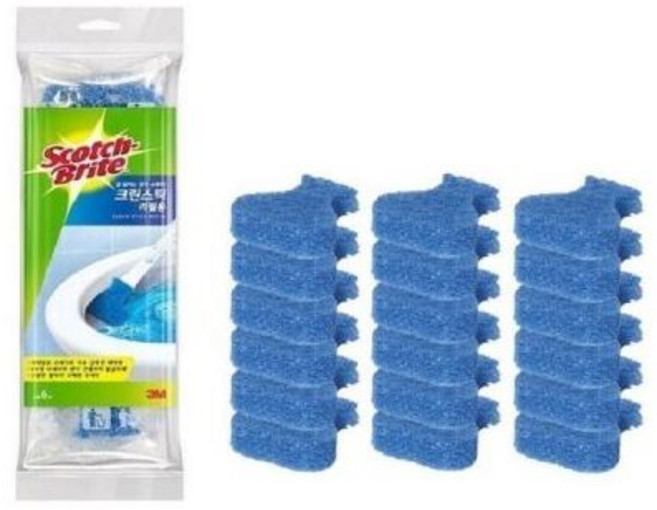 3M 스카치브라이트 변기청소용 세제 함유 수세미 크린스틱 리필 18개, 3M 스카치브라이트 변기청소용 세제 함유 수세미 크린스