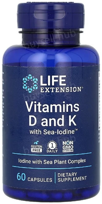 라이프익스텐션 바다 요오드 함유 비타민D 앤드 K 캡슐 60정, 1개 - 쿠팡