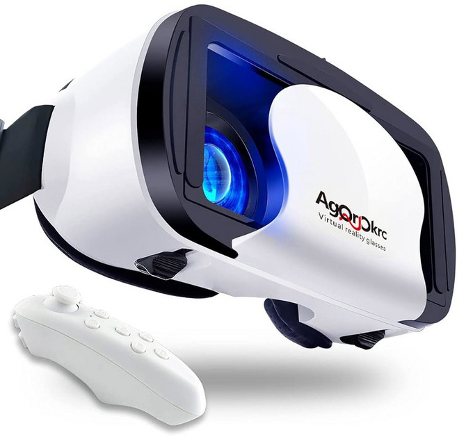 컨트롤러가 포함된 VR 헤드셋 조정 가능한 3D VR 안경 가상 현실 헤드셋 HD 블루레이 눈 보호 지원 전화/안드로이드용 5~7인치 흰색