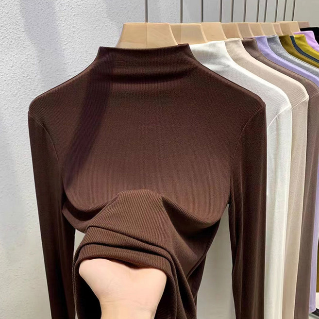 봄 가을 여자 목폴라티 빅사이즈 모달 긴팔티 슬림핏 반폴라티 데일리 여성 반폴라 이너티 QXX