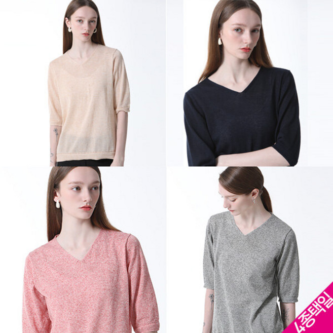 르오트 르오트 린넨블렌디드 워셔블 브이넥 반팔니트