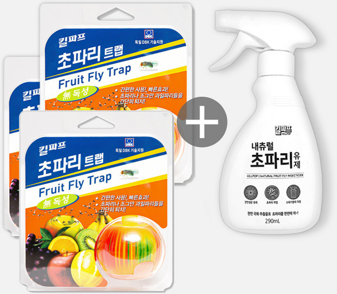 킬파프 초파리 트랩 유인제 15ml 날벌레 날파리 과일함유 폴란드 유기산 + 초파리 유제 1개, 3개