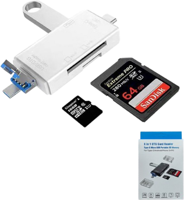 Type-C多功能六合一OTG讀卡機 - micro SD TF記憶卡 電腦&手機, 時尚白, 1個