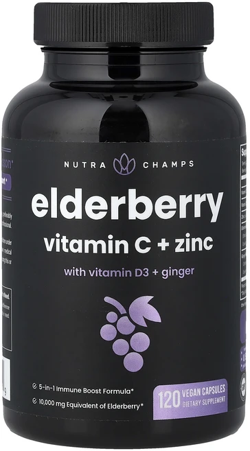 NutraChamps 엘더베리 비타민C + 비타민D3 함유 아연 + 생강 베지 캡슐 120정, NutraChamps엘더베리비타민C비타민D3함유아연생강, 1개 - 쿠팡