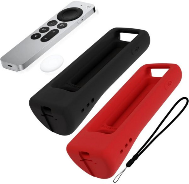 그립스탠드™ Apple TV 리모컨 에어태그와 호환되는 스크래치 방지 실리콘 케이스 Siri 4K/HD 2세대 및 3세대 에 적합 스탠드업 디자인 향상된 그립감 73&Sunny, Two Pack Black+Red