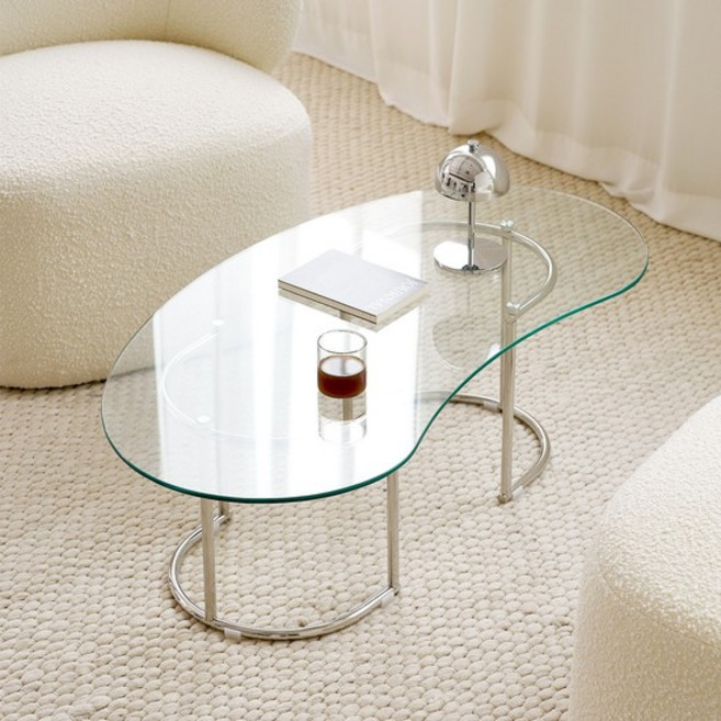 피넛 거실테이블 비정형 강화유리8T 좌식, 클리어(투명유리)