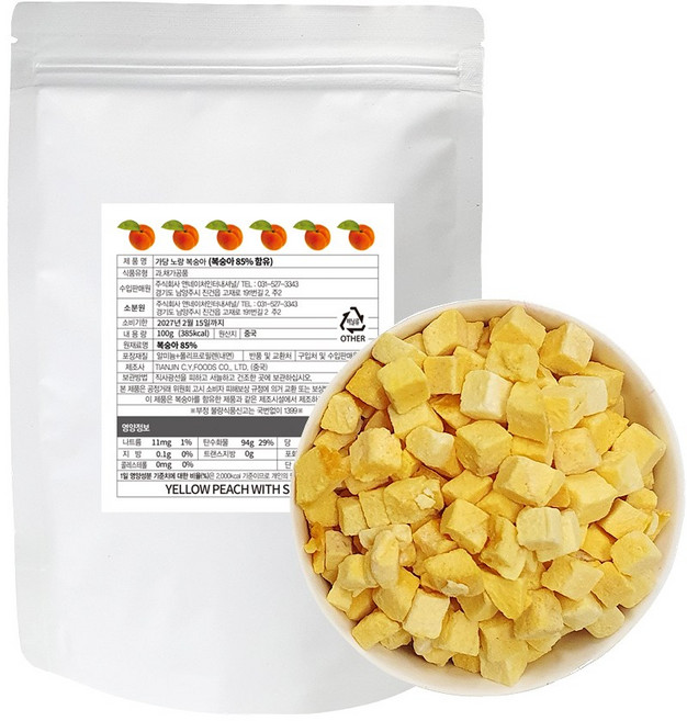 앤네이처 동결 건조 가당 노랑복숭아 다이스, 5개, 100g