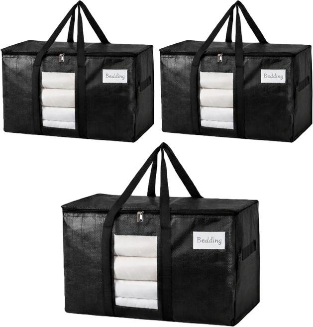 쏙쏙홈 대용량 이불 수납 정리 이사 가방, 3개, 블랙