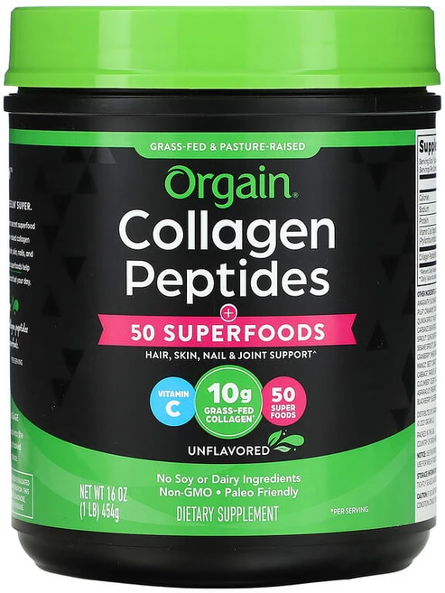 Orgain 콜라겐 펩타이드 50가지 슈퍼 푸드 함유 무맛 454g(1lb) Orgain (올게인), Orgain, 콜라겐 펩타이드, 50가지 슈퍼 푸드 함, 1개, 454g - 쿠팡