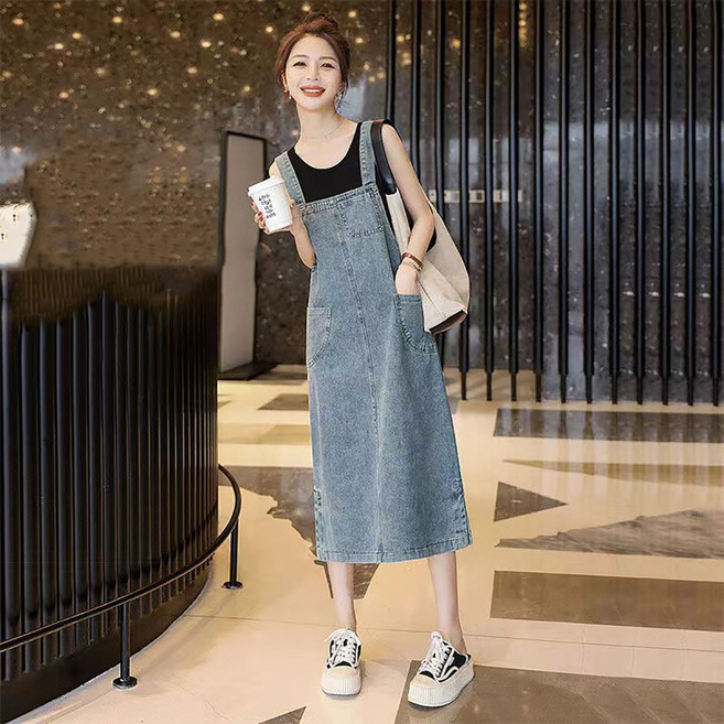 IWMAFT 여성 여름 데님 멜빵 원피스 데일리 캐주얼 AH368