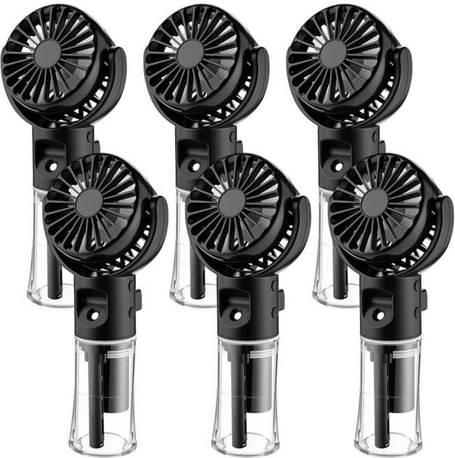ZeahVeyora 6 Pack Handheld Portable Misting Fan 4 Speeds Rechargeable Battery Operated Fan with Wa, Black
