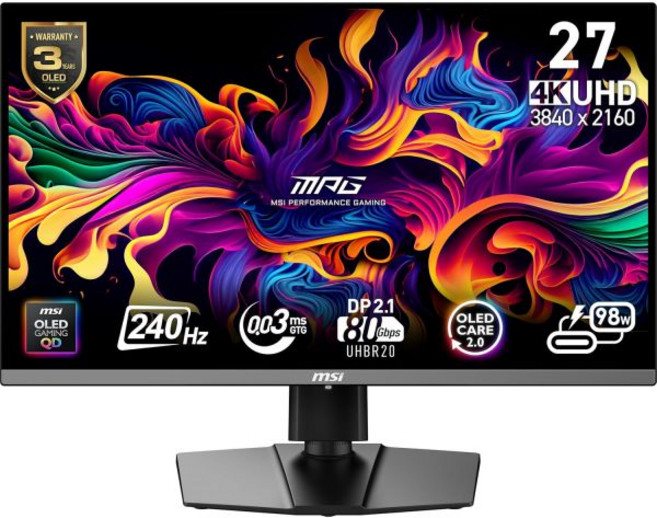 모니터 msi MPG 272URX QD-OLED 27인치 3840 x 2160 UHD 컴퓨터 240Hz 어댑티브 싱크 HDMI DP 포트 VESA 마운트 가능 틸트 스피커 0., [관부가세포함] MSI MPG 272URX QD-OLE