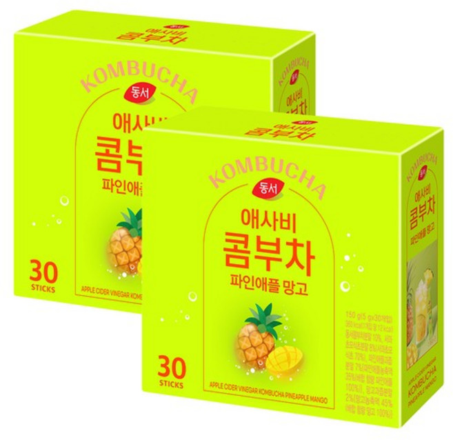동서 애사비 콤부차 파인애플망고 30T x2, 5g, 30