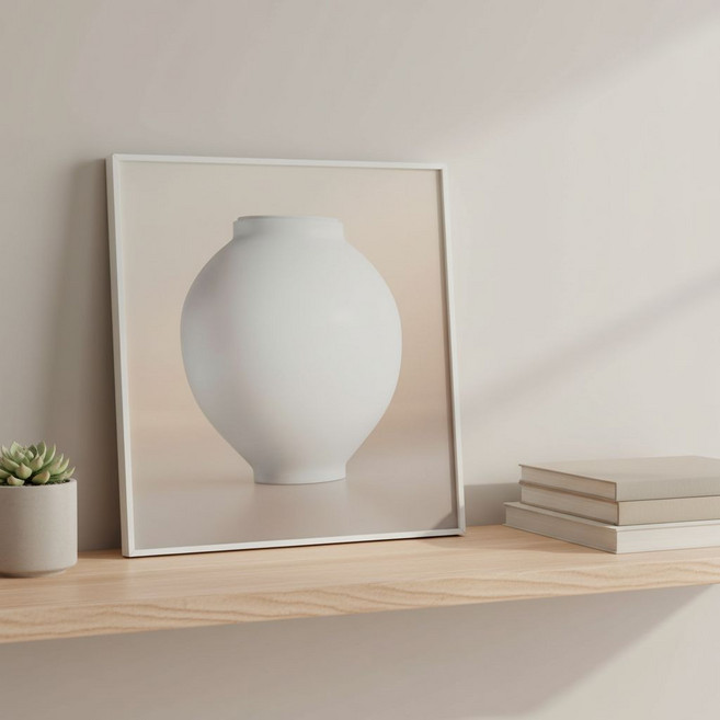 아노유 재물운 들어오는 달항아리 그림 액자 [화이트 철제 프레임], 화이트 메탈