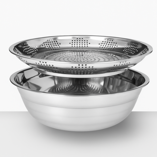 선학 304 스텐다라이+스텐채반 세트 (대야+채반) 김장다라이 김장대야 채반, 1세트, 실버