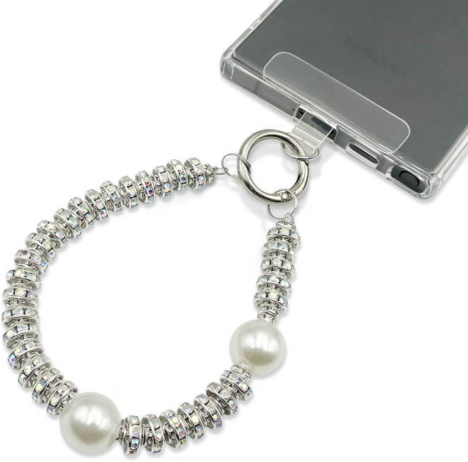 무빙 오팔 핸드스트랩 D형고리 태그홀더 세트 행온택, 1개, 오팔 진주