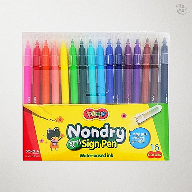 SCS 동아 토루 논드라이 향기 사인펜 16색 어린이 필기용 사인팬 도구 용품 메모용펜