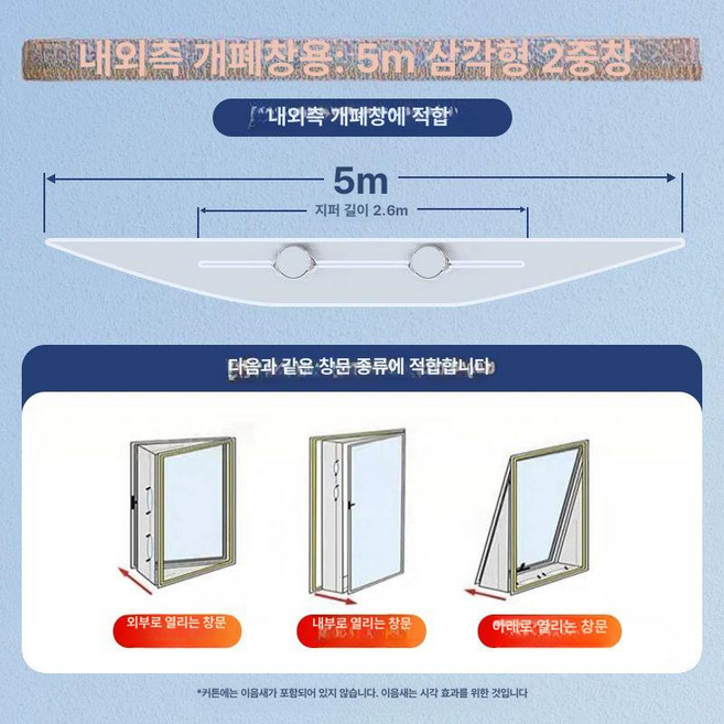 듀얼덕트 이동식에어컨 미닫이창 개조키트 구멍 창문 배관, 화이트 5m 삼각형 이중관