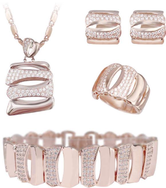 [혜성 주얼리] 벨리토 럭셔리 볼드 로즈골드 볼륨 귀걸이 목걸이 반지 팔찌 4종