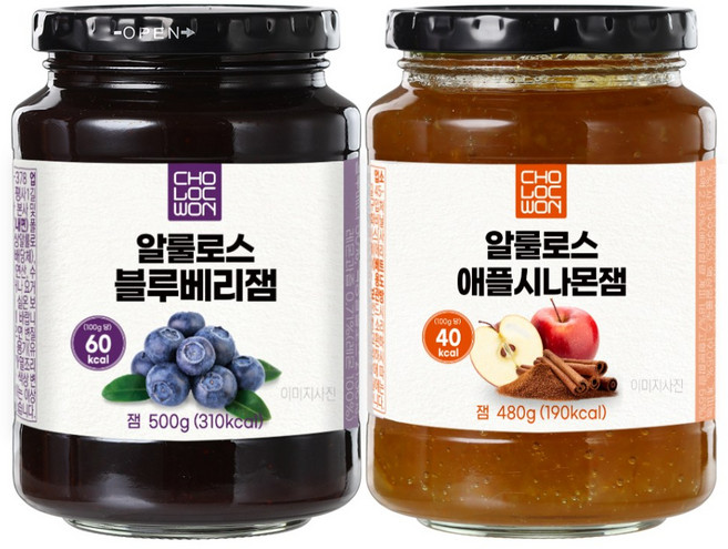 초록원 저당 알룰로스 과일잼2종 (블루베리잼 + 애플시나몬잼)