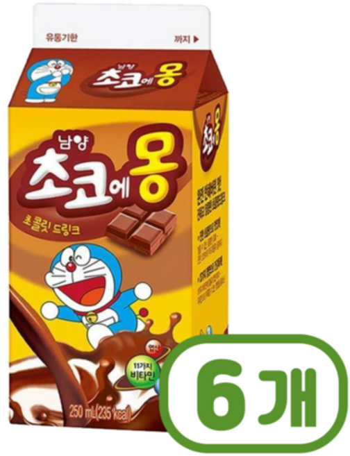 남양 초코에몽 팩우유, 250ml, 6개