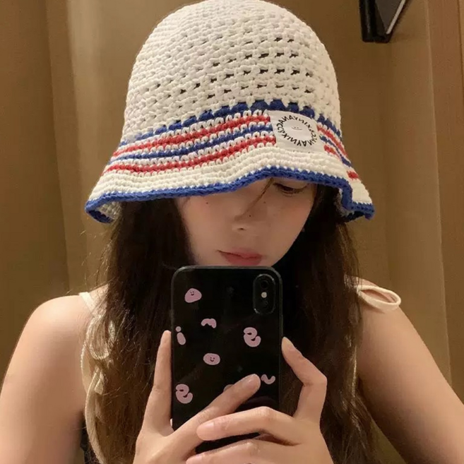 이로 아이보리 버킷햇 배색 포인트 여름 벙거지모자