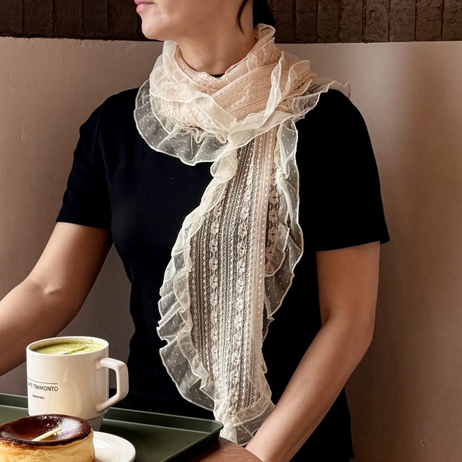 여성 레이스 롱 스카프 프릴 쉬폰 목스카프 여름 패션 스카프