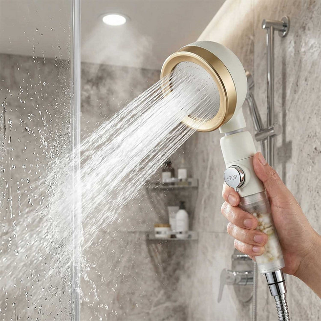 360도 회전 고수압 샤워기 헤드 온오프 수압상승 샤워헤드 KDF 2중 필터 샤워기 본품, 화이트, 1개