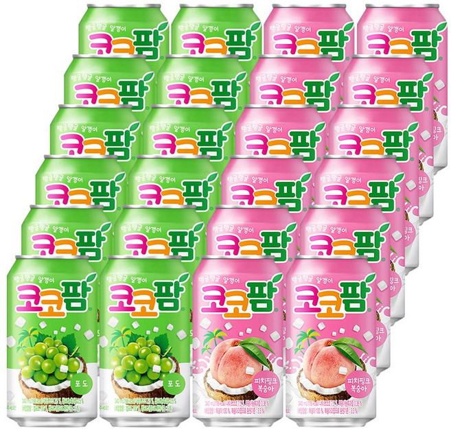 해태 코코팜 포도 + 피치핑크 340ml 24개 (혼합), 1세트