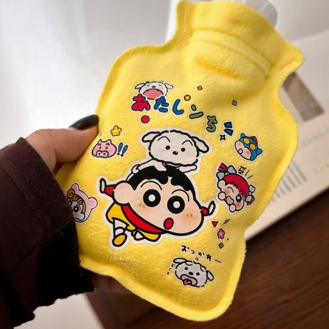 캐릭터 보온 물 주머니 핫 찜질 팩 손난로 극세사 핫팩 재사용, 짱구(옐로우), HI-300ml