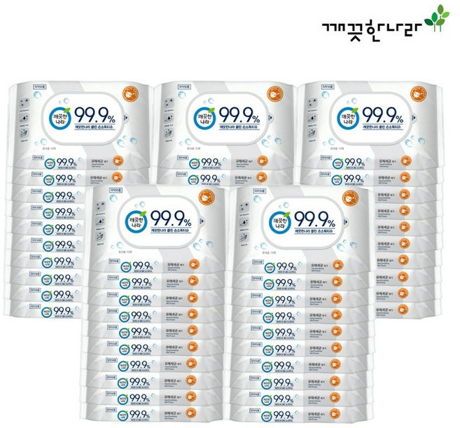 깨끗한나라 99.9% 클린 손소독 티슈 휴대용 10매 100팩, 100세트