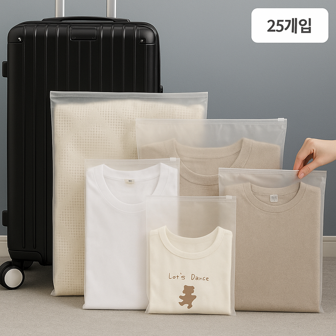 데이아트 투명 지퍼백 방수방습 여행파우치 5가지혼합세트, 25개입, 반투명