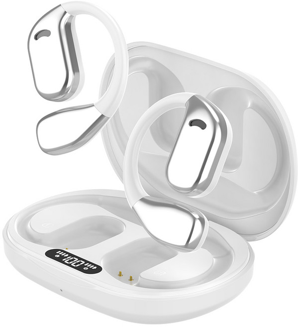 THOUSTA 귀걸이형 무선 블루투스 이어폰 오픈형 공기전도 고음질 노이즈 캔슬링 운동 게임용, 화이트