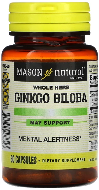 Mason Natural 천연 허브 은행나무 캡슐 60정(캡슐 1정당 125mg) Natural (메이슨 내추럴), 1개 - 쿠팡