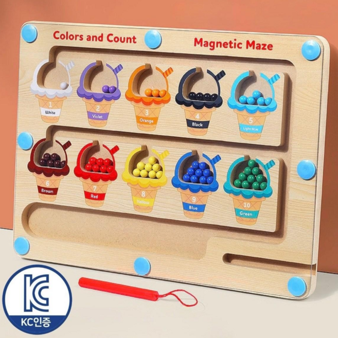 몬테소리 유아 보드게임 발달 장난감 원목 장난감 자석 색상 및 숫자 미로 게임, 혼합 색상, 1개