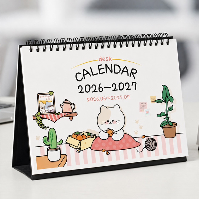 스티커에오 와냥 2026년-2027년 캐릭터 데스크 캘린더 탁상달력 A5 사이즈, 화이트, 1개