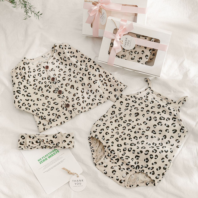 [출산 백일 선물]우이동금손 호피 가디건세트